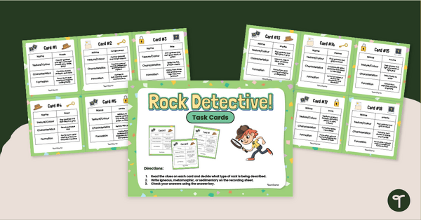 Go to Rock Detective Task Cards - Classifying Types of Rocks teaching resource