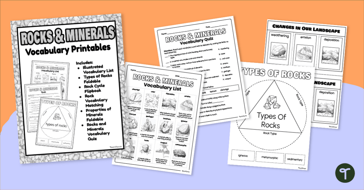 Rocks & The Rock Cycle Worksheets - Vocabulary teaching resource