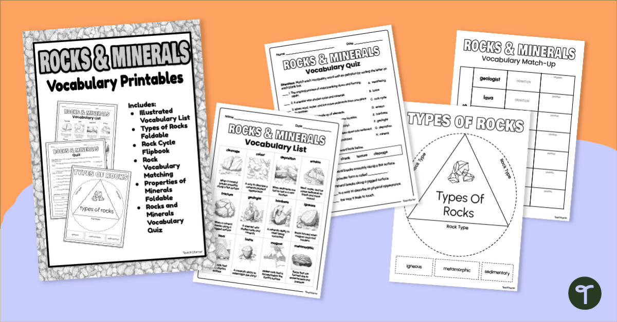 Rocks and the Rock Cycle Worksheet Pack - Vocabulary teaching resource