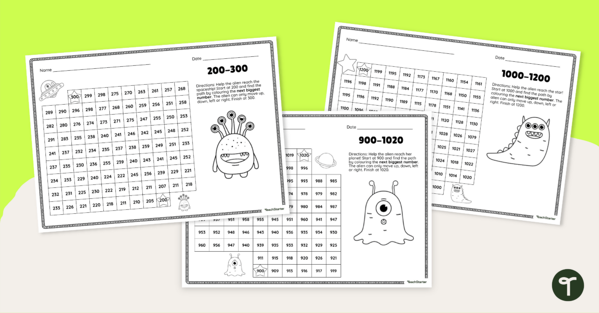 Number Order Puzzles (Ordering Numbers to 1200) teaching resource