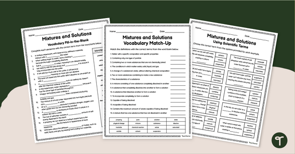 Go to Classification of Matter Worksheet Pack - Vocabulary Practice teaching resource