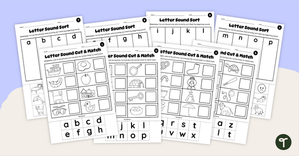 Go to Beginning Letter Sound Picture Match Worksheet Pack teaching resource