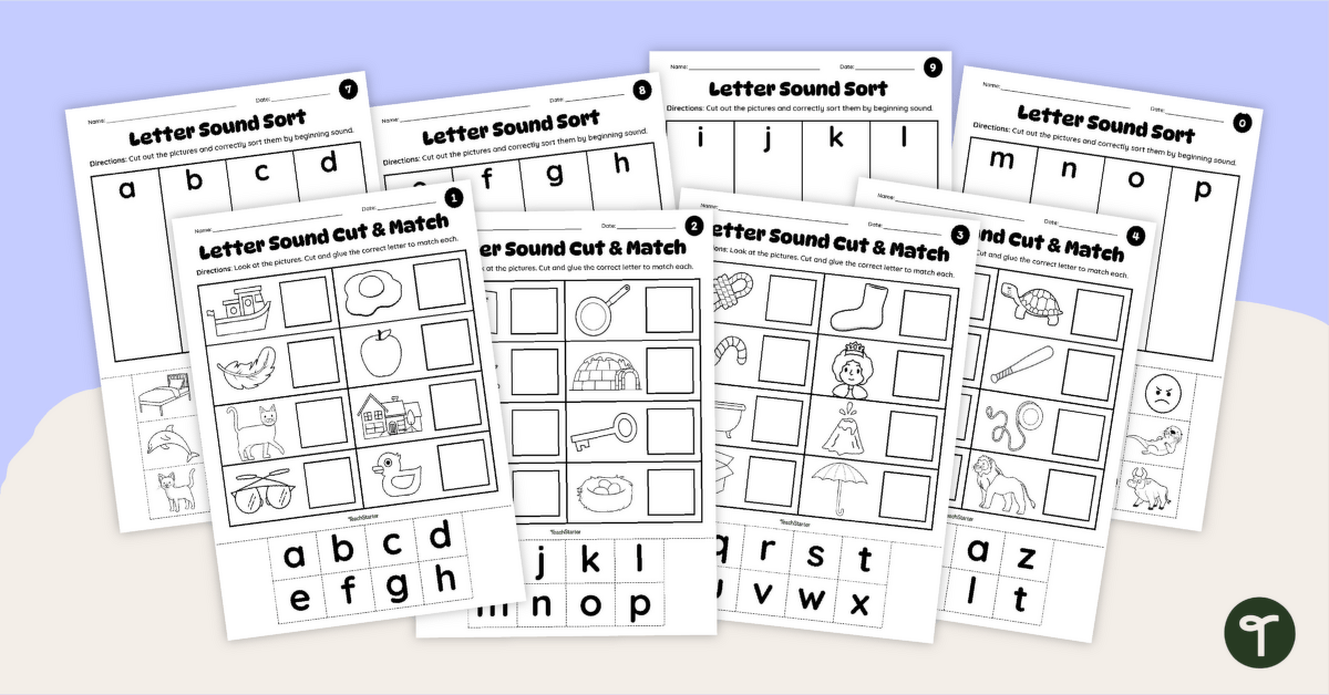 Cut and Paste Letter Sounds Worksheet Pack teaching resource