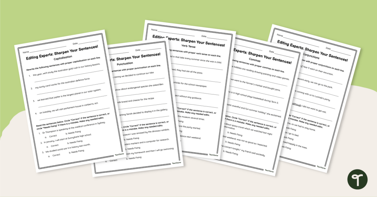 Editing Sentences – Year 5 Worksheets teaching resource