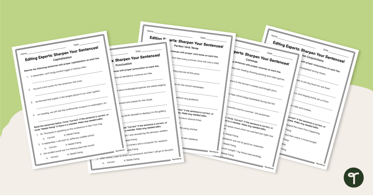 Editing Sentences Worksheets – 5th Grade teaching resource