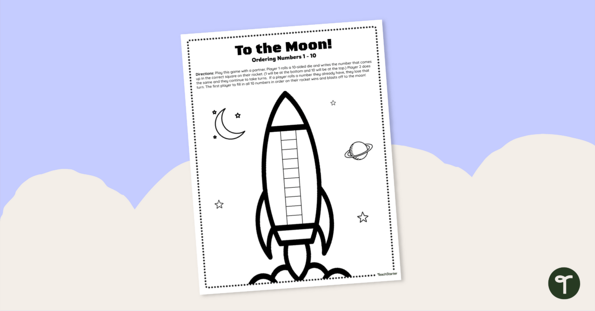 Ordering Numbers 1-10 "To the Moon!" Game teaching resource