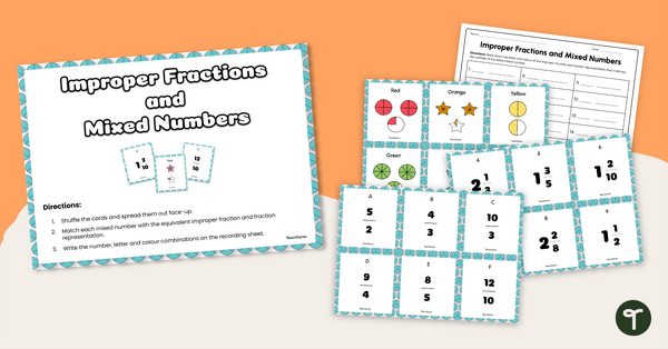 Go to Mixed Numbers and Improper Fractions Matching Cards teaching resource