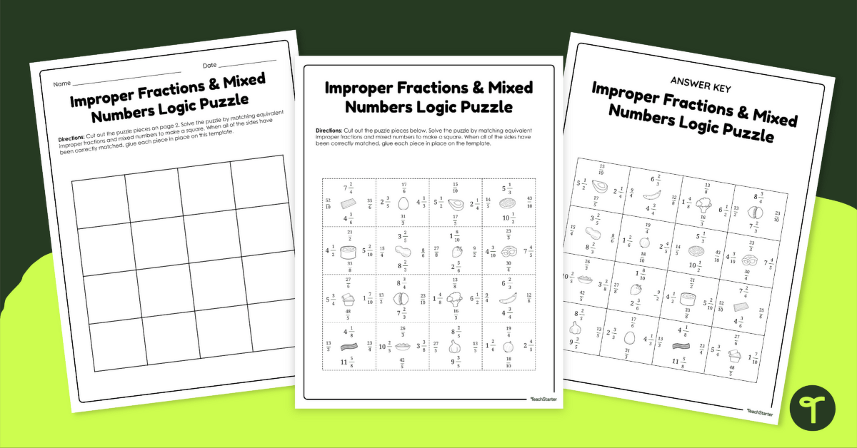 Improper Fraction to Mixed Number Activity teaching resource