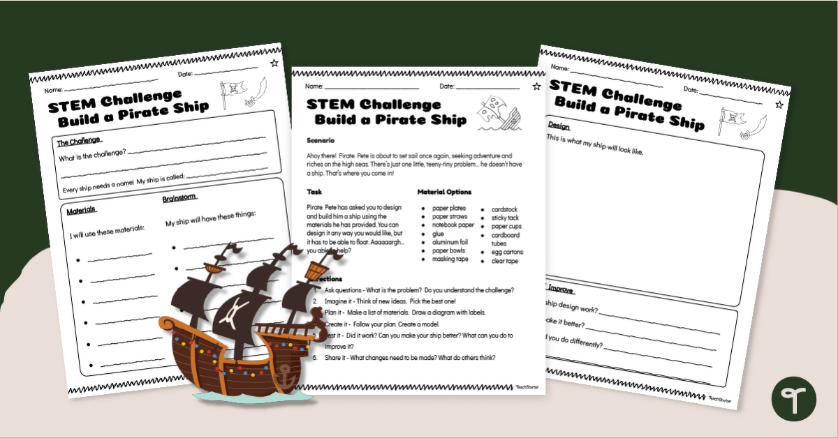 STEM Design Challenge - Build a Pirate Ship (1-2) teaching resource