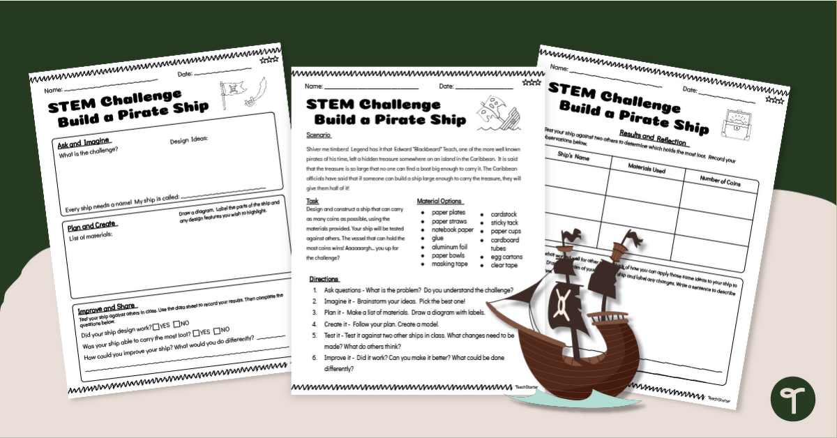 Pirate Ship Building STEM Challenge (5-6) teaching resource