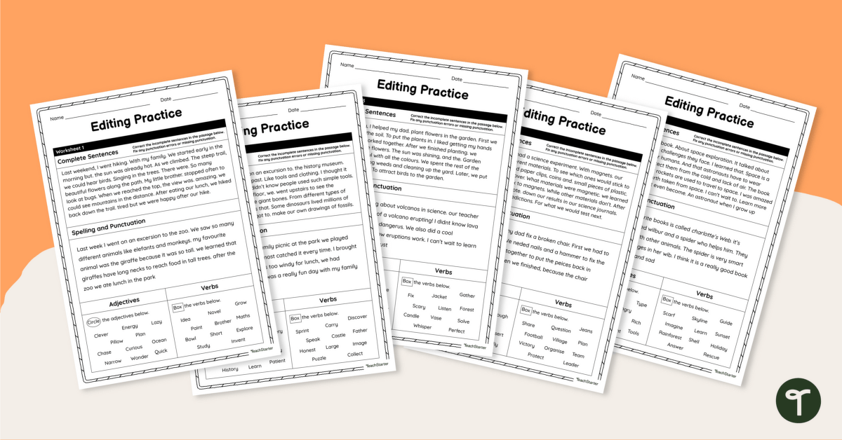 Editing Year 4 Worksheet Pack teaching resource