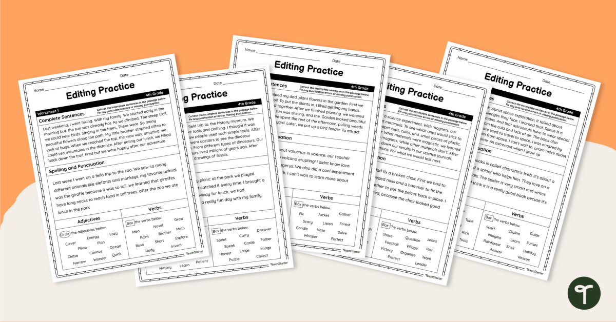 Editing Worksheets for 4th Grade teaching resource