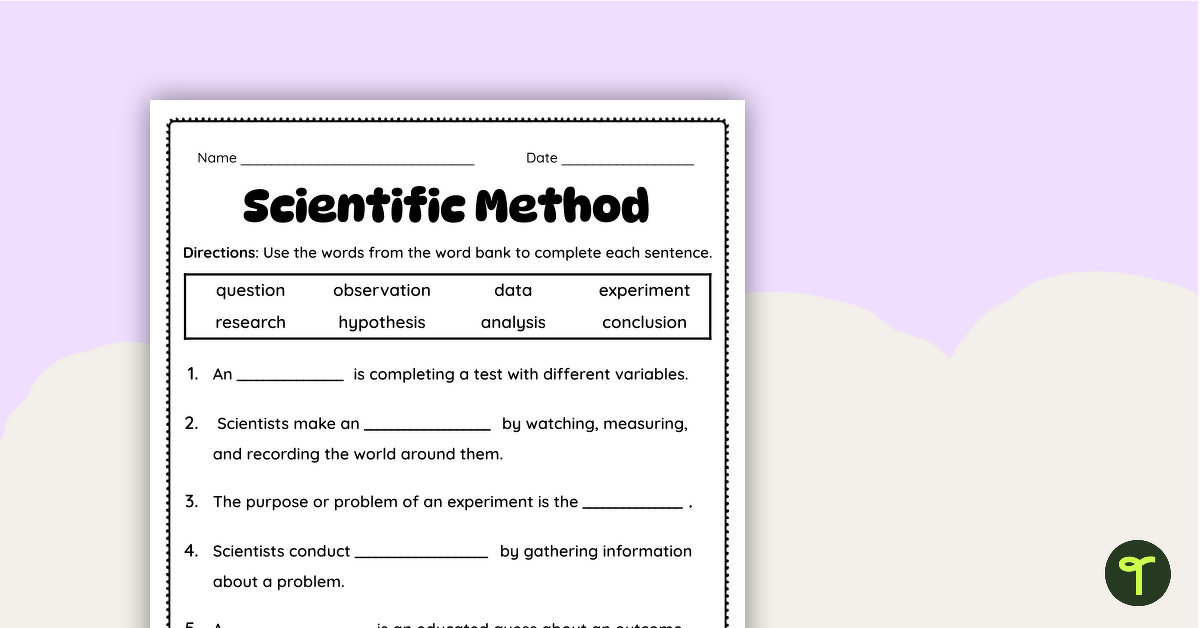 Scientific Method Cloze Worksheet teaching resource