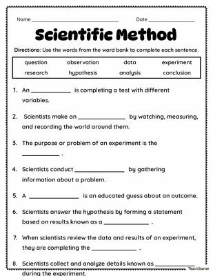 Scientific Method Cloze Worksheet teaching resource