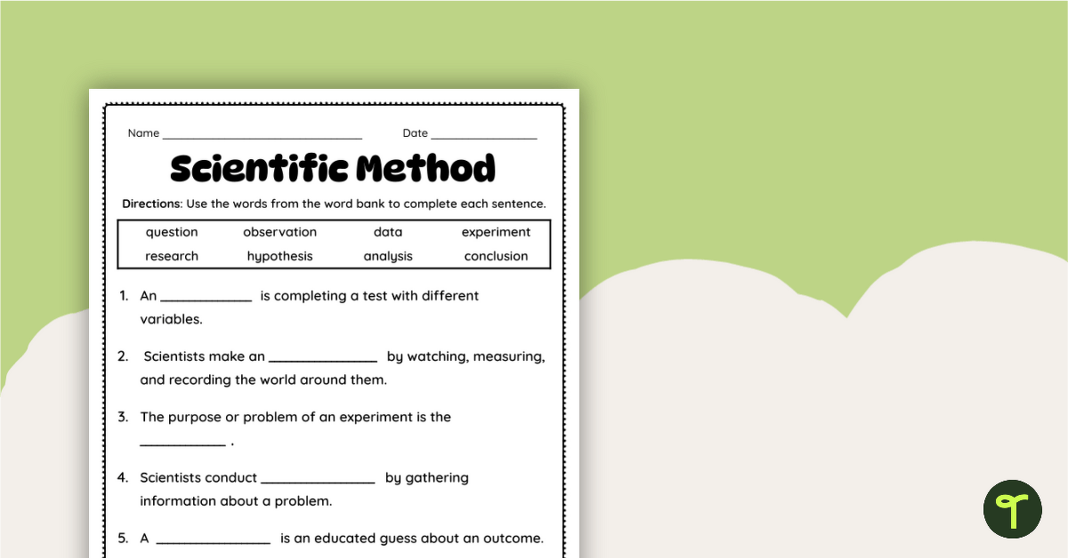 Scientific Method Cloze Worksheet teaching resource