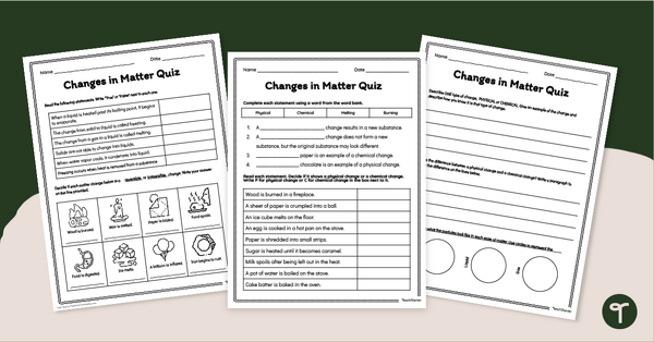 Go to Physical and Chemical Changes Quiz teaching resource