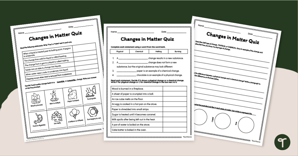 Physical and Chemical Changes Quiz teaching resource