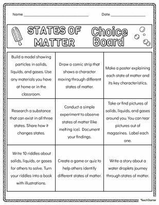 States, Properties, and Changes in Matter - Activity Choice Boards teaching resource