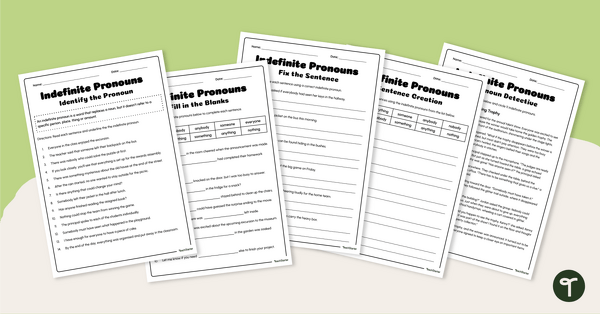 Go to Indefinite Pronouns Worksheet Pack teaching resource