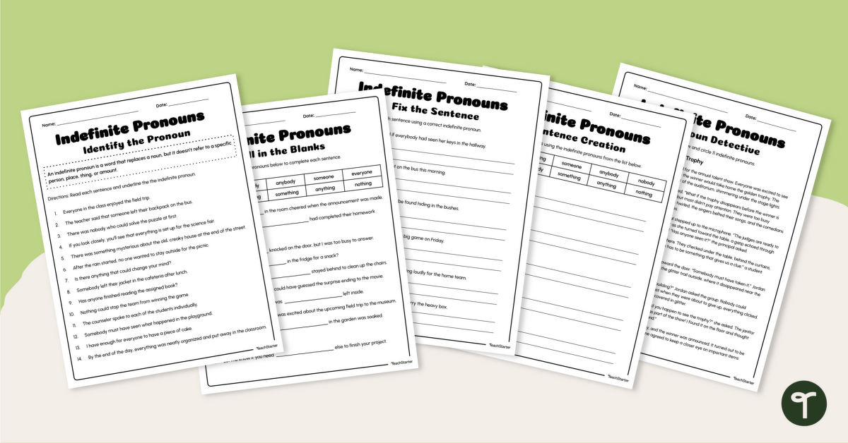 Indefinite Pronouns Worksheet Pack teaching resource