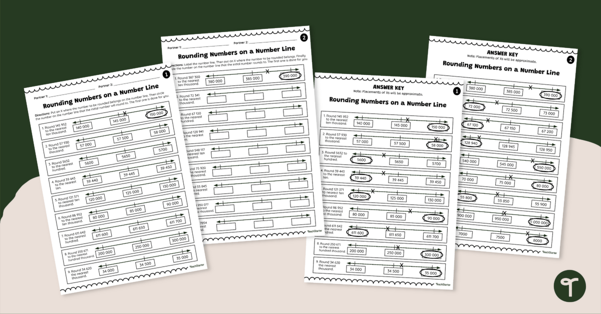 Rounding on a Number Line Worksheet Set teaching resource