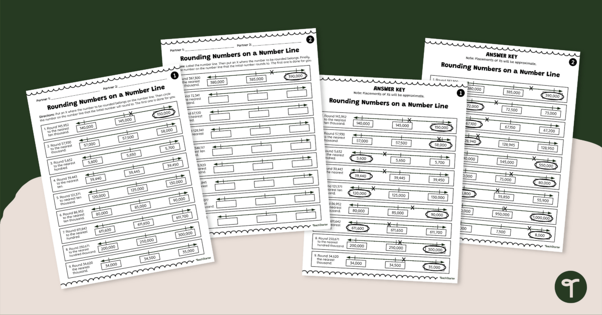 Rounding on a Number Line Worksheet Set teaching resource