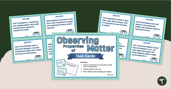 Go to Observing Properties of Matter Task Cards - Year 5 teaching resource