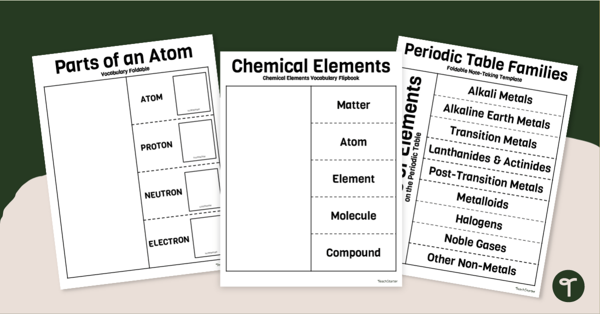 Atoms and Elements Vocabulary Foldables teaching resource