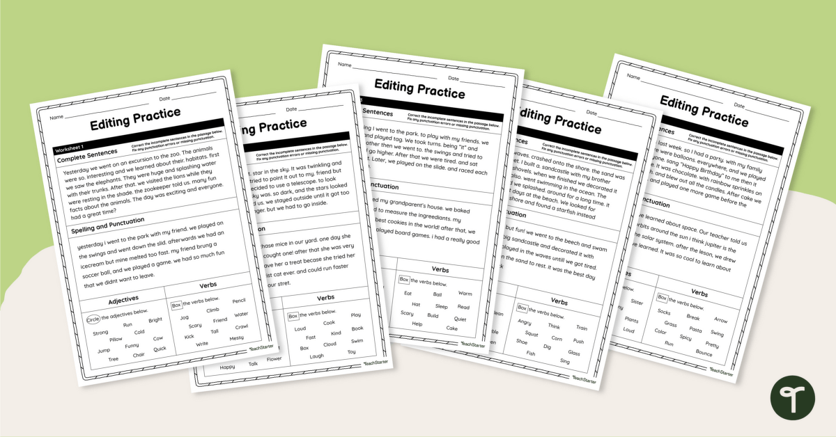 Editing Year 3 Worksheet Pack teaching resource