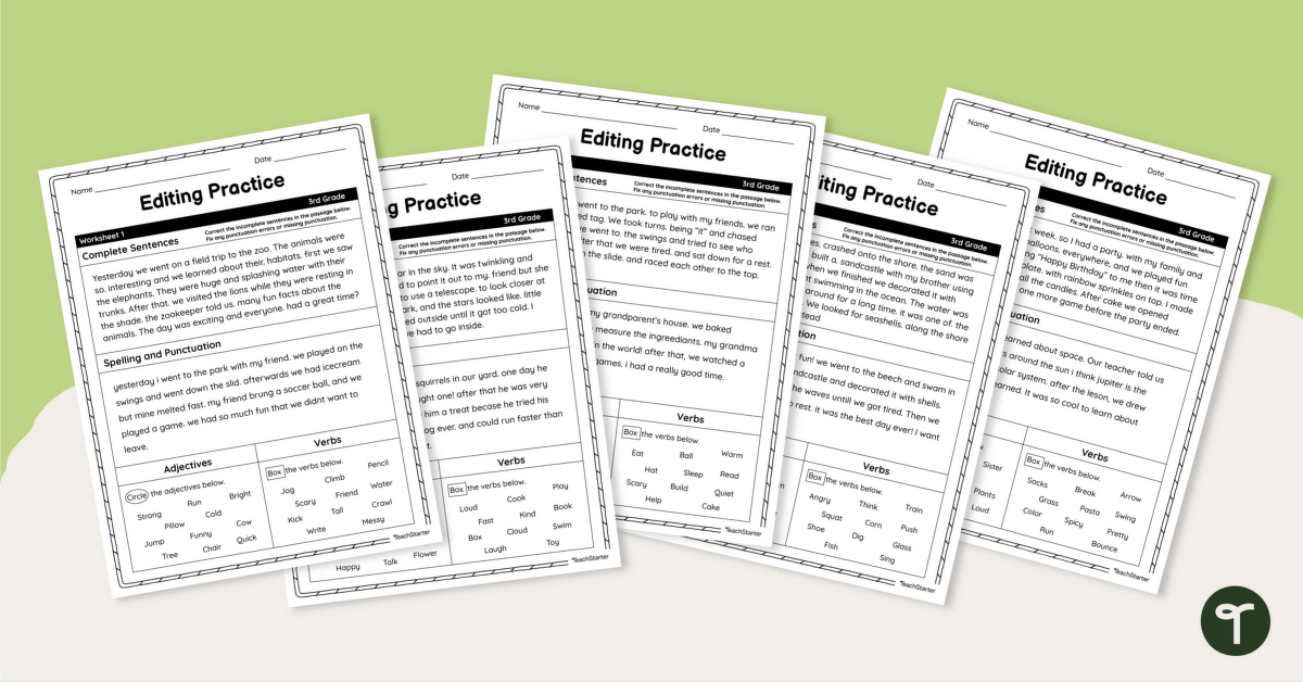 3rd Grade Editing Practice Worksheets teaching resource