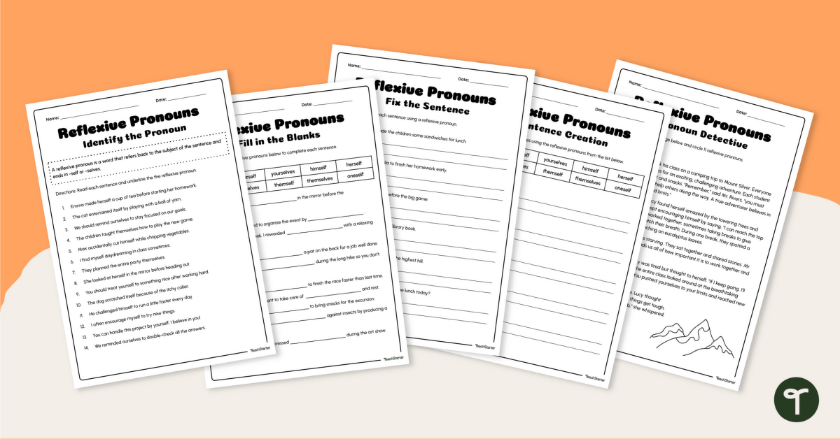 Reflexive Pronouns Worksheet Pack teaching resource