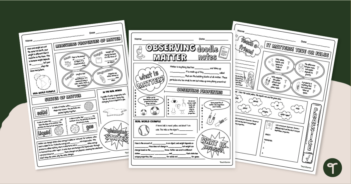 Observing Matter Doodle Notes Templates teaching resource