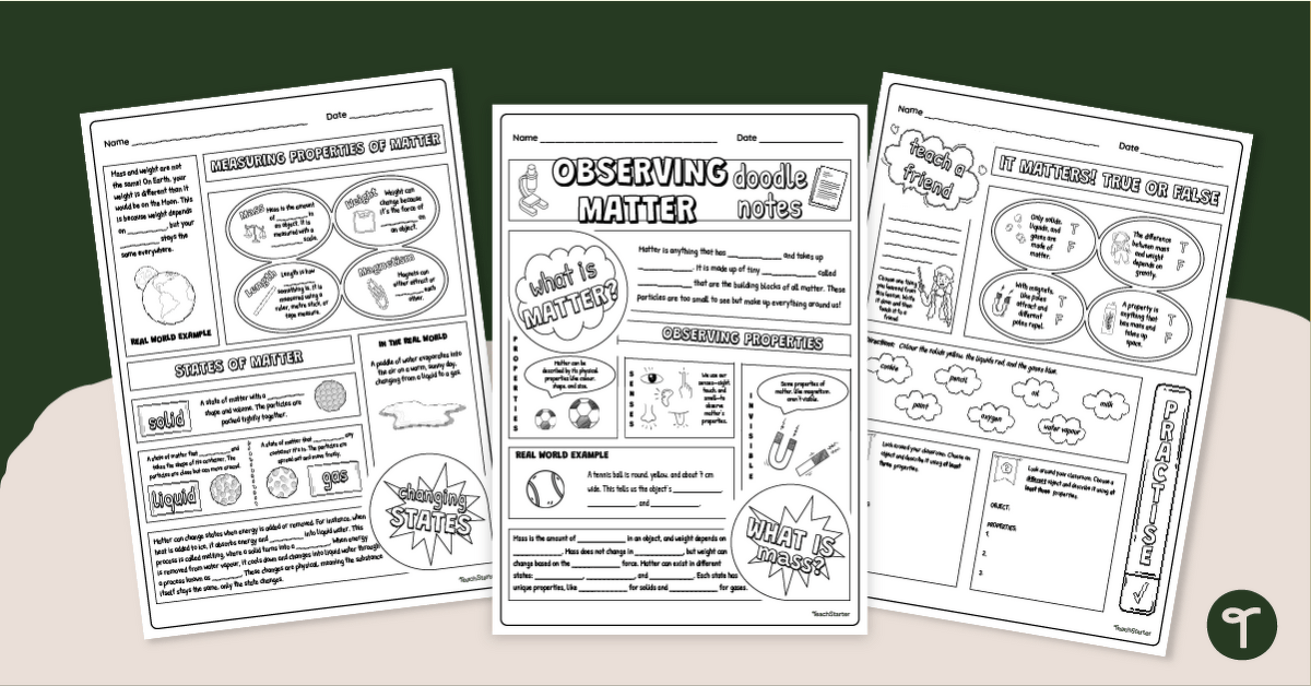 Observing Matter Doodle Notes - Graphic Organiser teaching resource