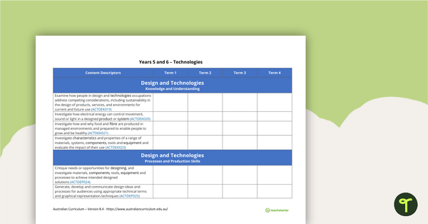 Go to Technologies Term Tracker (Australian Curriculum) - Years 5 and 6 teaching resource