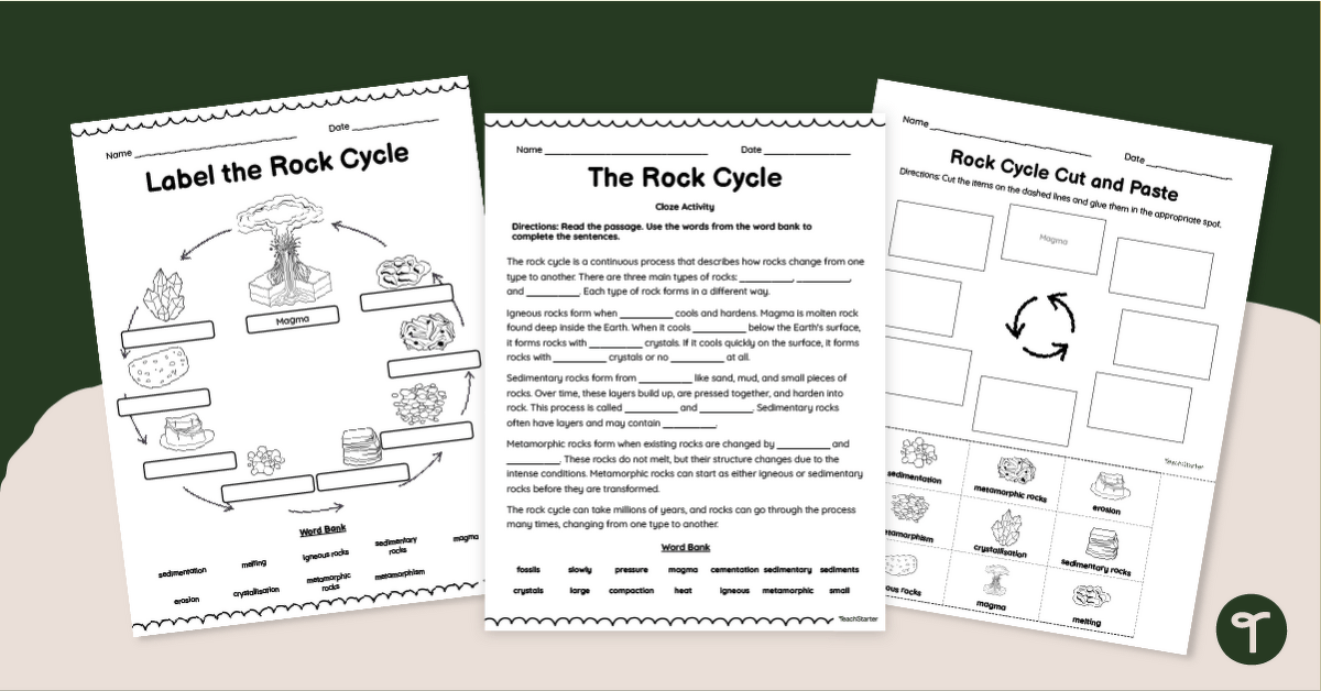 Diagram of a Rock Cycle Worksheet Pack teaching resource