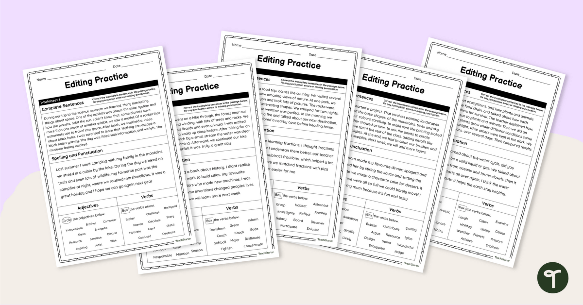 Editing Worksheets Year 5 teaching resource