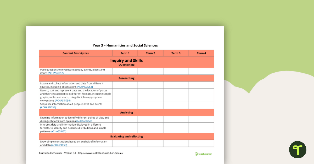 HASS Term Tracker (Australian Curriculum) - Year 3 teaching resource