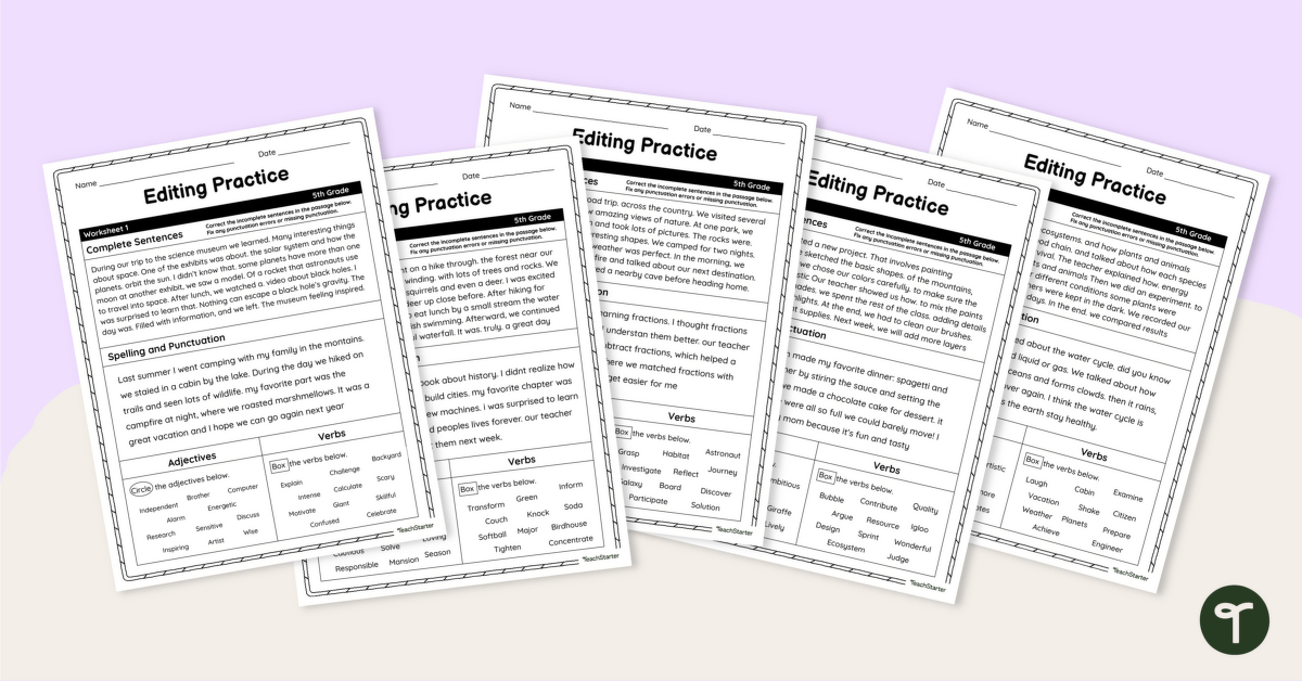 5th Grade Editing Worksheets teaching resource