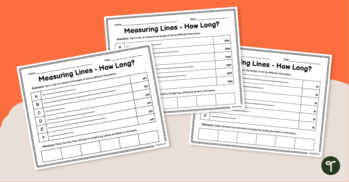 Measuring Lines Worksheet Pack - Using a Ruler teaching resource