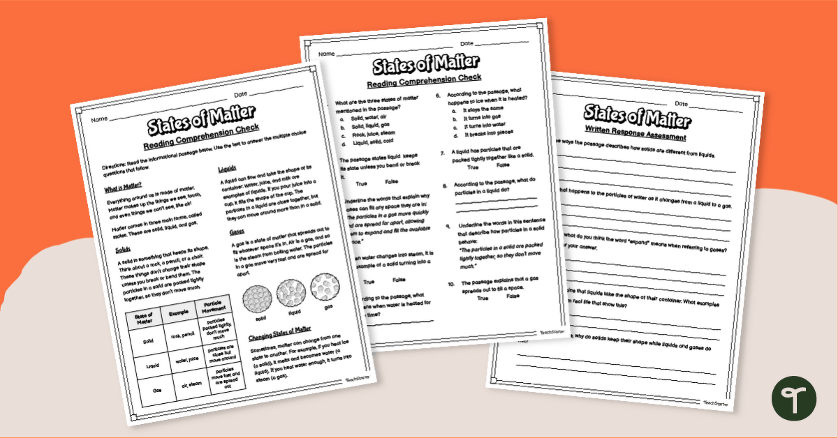 Comprehension Worksheets for States of Matter (4-5) teaching resource