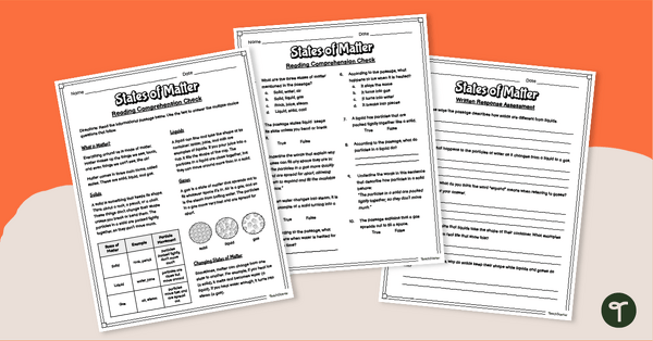 Go to Comprehension Worksheets for States of Matter (4-5) teaching resource