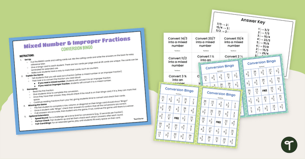 Go to Converting Mixed Numbers to Improper Fractions Game (Bingo) teaching resource