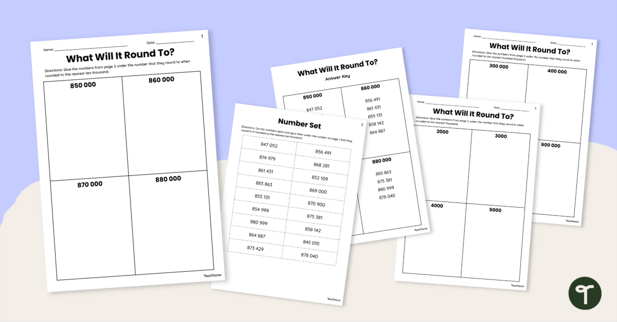 Rounding Large Numbers Worksheet Set teaching resource