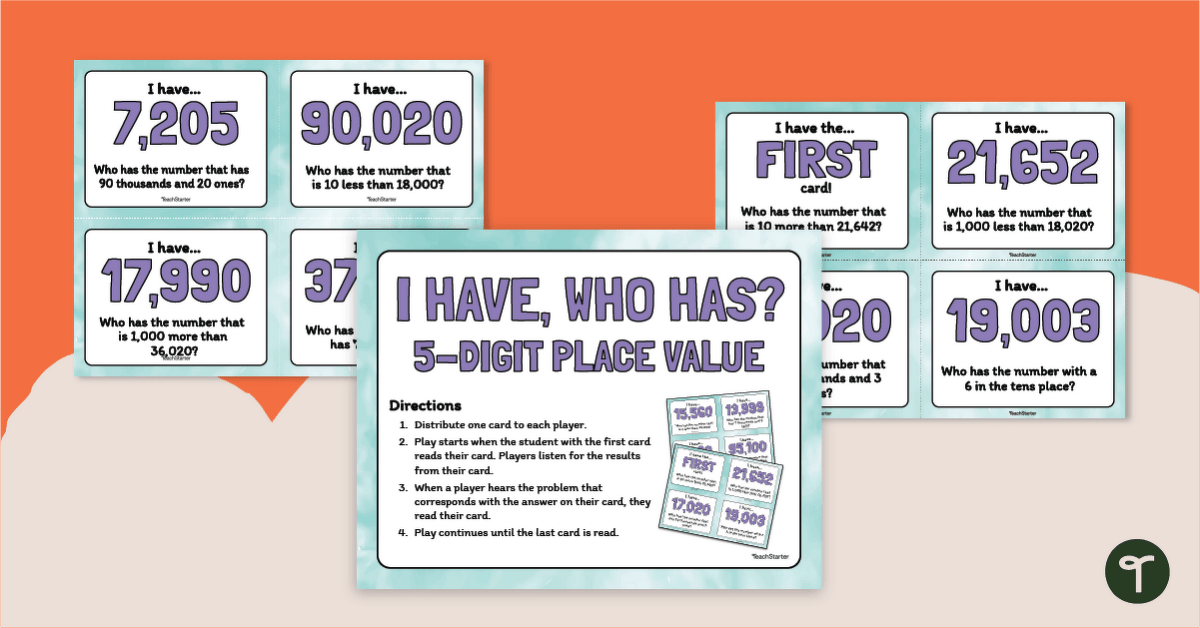 5-Digit Place Value Math Game - I Have, Who Has? teaching resource