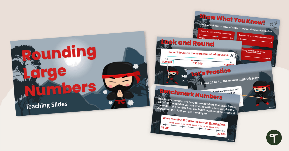 Rounding With a Number Line Teaching Slides (Large Numbers) teaching resource