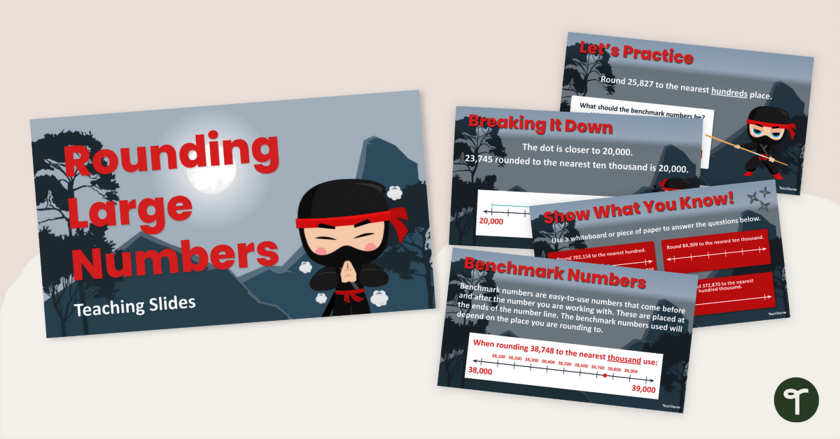 Rounding With a Number Line Teaching Slides (Large Numbers) teaching resource