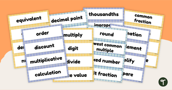 Go to Percentages, Decimals, and Fractions Word Wall - Maths Vocabulary Display teaching resource