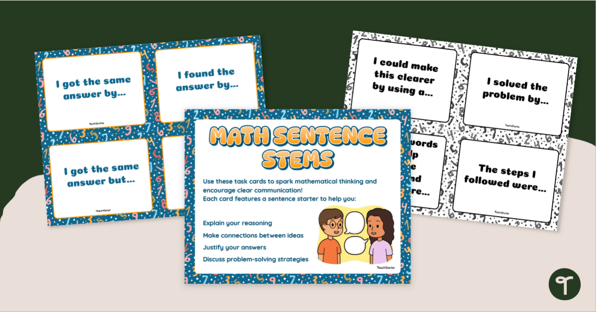 Math Sentence Stems Task Cards teaching resource