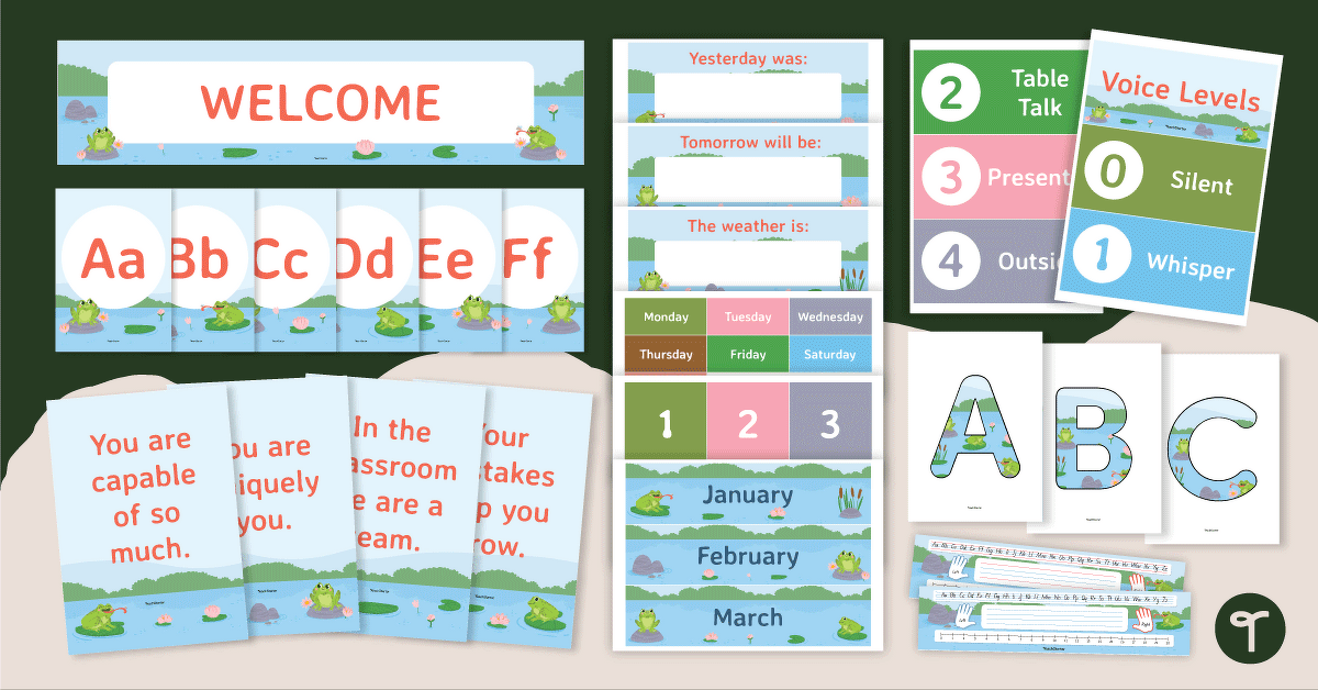 Happy Frog Classroom Decor Theme Bundle teaching resource