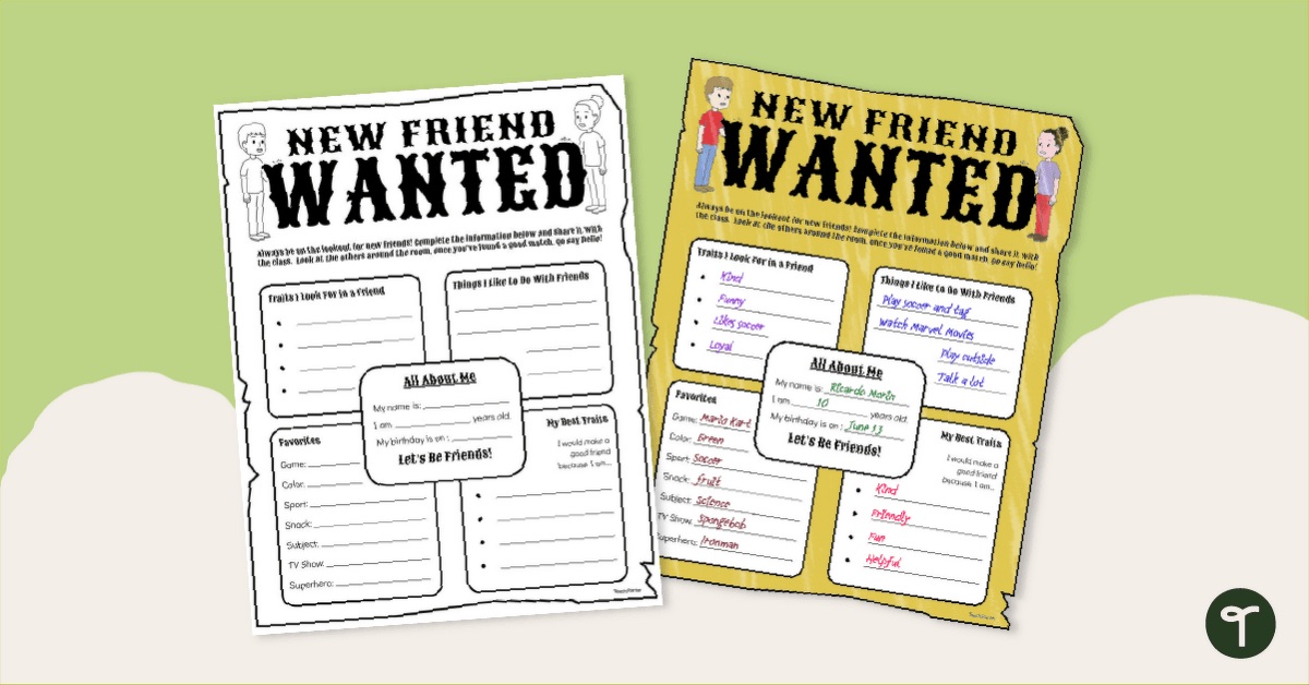 Best Friend Wanted Poster Template teaching resource